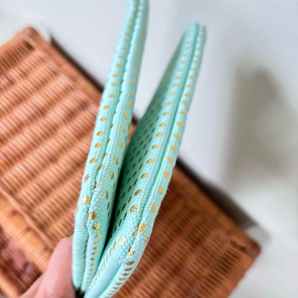 Sophia Joy Women's Set of Two Travel Bags Mint Green and Gold Polka Dots